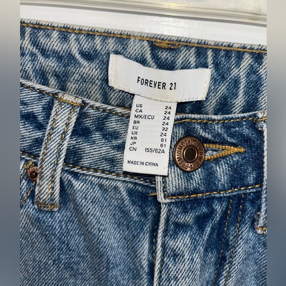 Forever21 High Rise Distressed Medium Wash Denim Shorts — 24 - Picture 4 of 6